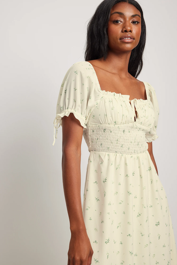 NA-KD Boho Klänning med knytärm - Offwhite,Flower